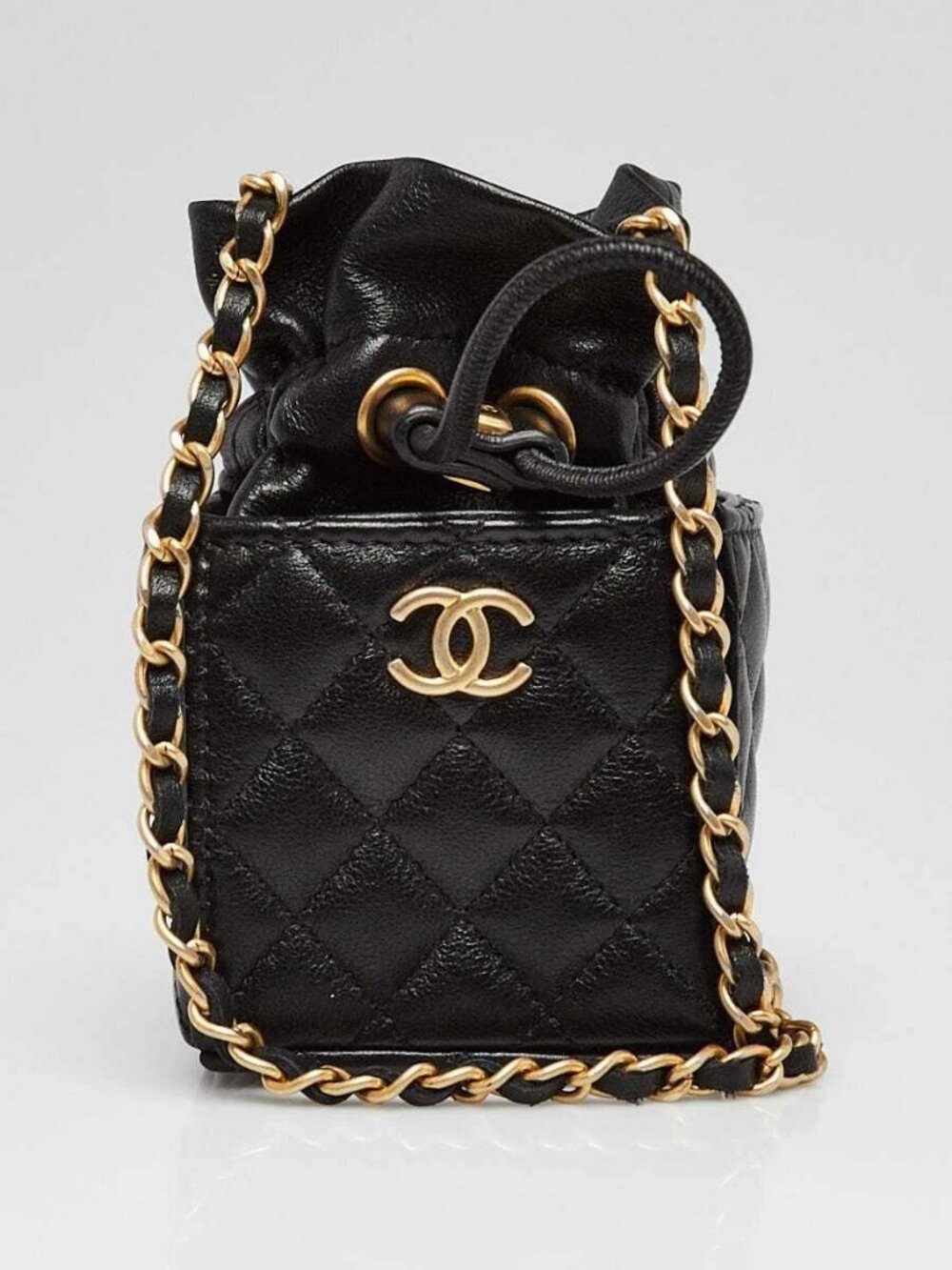 Chanel Black Quilted Leather Mini Drawstring CC Bucket Bag